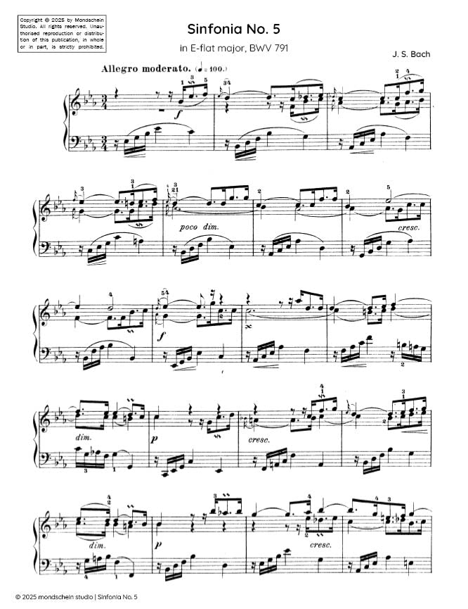 Bach - Sinfonia No. 5 in E-flat major, BWV 791 - Mondschein Studio - Piano (Digital Download)