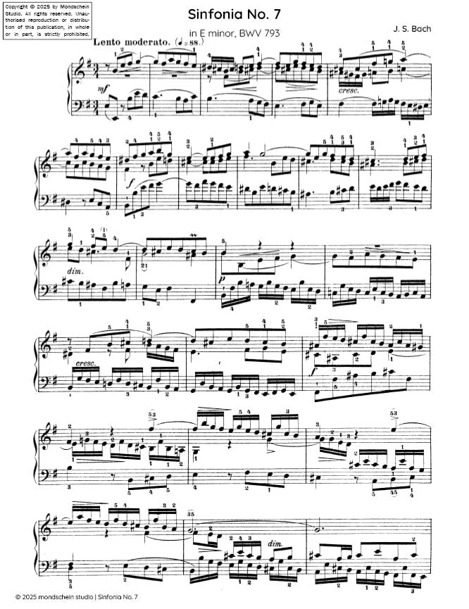 Bach - Sinfonia No. 7 in E minor, BWV 793 - Mondschein Studio - Piano (Digital Download)