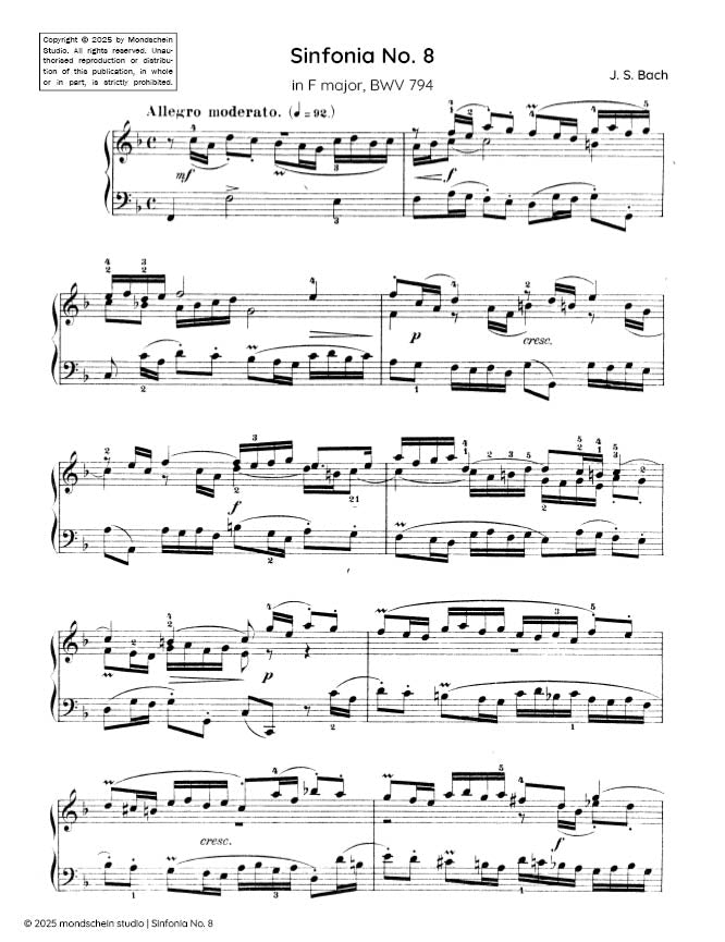 Bach - Sinfonia No. 8 in F major, BWV 794 - Mondschein Studio - Piano (Digital Download)
