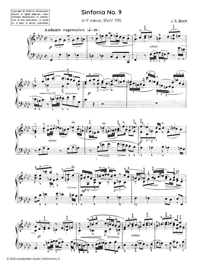 Bach - Sinfonia No. 9 in F minor, BWV 795 - Mondschein Studio - Piano (Digital Download)