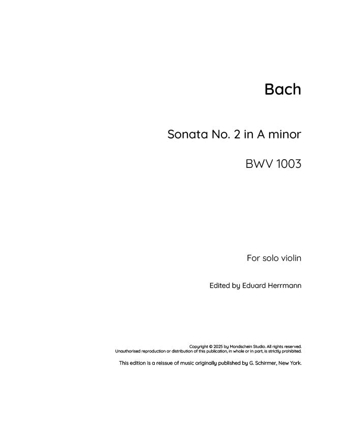 Bach - Sonata No. 2 in A minor for Solo Violin, BWV 1003 - Violin (Digital Download)