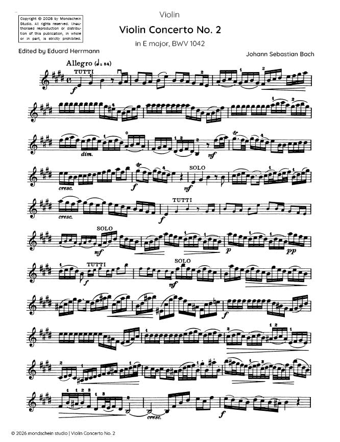 Bach - Violin Concerto No. 2 in E major, BWV 1042 - Violin Part (Digital Download)
