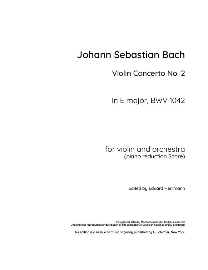 Bach - Violin Concerto No. 2 in E major, BWV 1042 - Violin/Piano Accompaniment (Digital Download)
