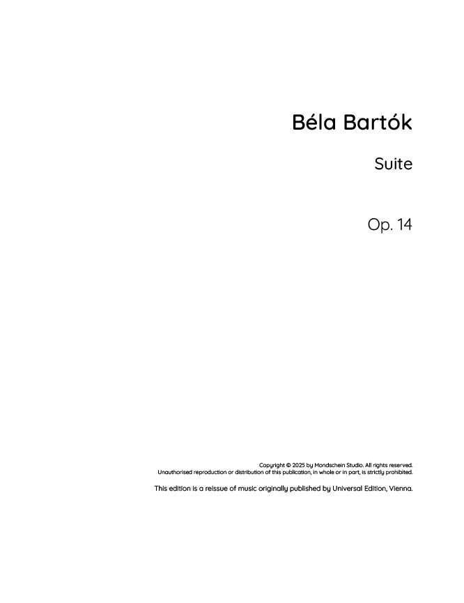 Bartok - Suite, Op. 14 - Mondschein Studio - Piano (Digital Download)