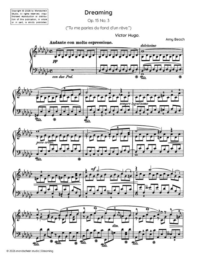 Beach - Dreaming, No. 3 from Four Sketches, Op. 15 - Mondschein Studio - Piano (Digital Download)