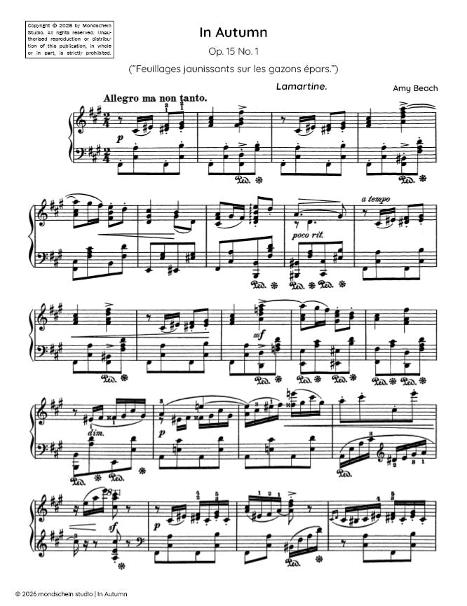 Beach - In Autumn, No. 1 from Four Sketches, Op. 15 - Mondschein Studio - Piano (Digital Download)