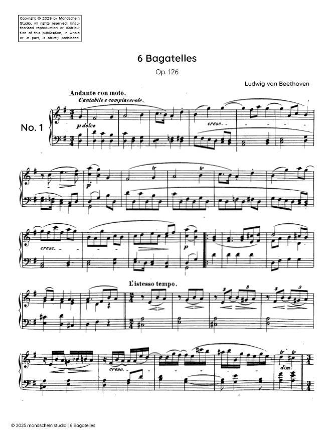 Beethoven - 6 Bagatelles, Op. 126 - Mondschein Studio - Piano (Digital Download)