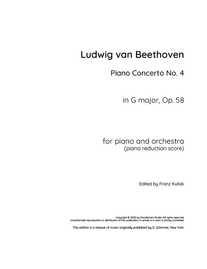 Beethoven - Piano Concerto No. 4 in G major (with Beethoven's Cadenzas), Op. 58 - Piano (Digital Download)