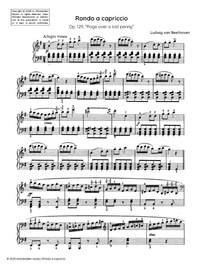 Beethoven - Rondo a capriccio, Op. 129, "Rage Over a Lost Penny" - Mondschein Studio - Piano (Digital Download)
