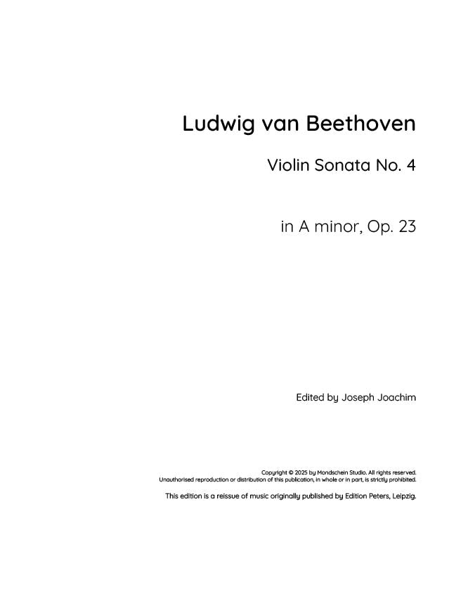 Beethoven - Violin Sonata No. 4 in A minor, Op. 23 - Mondschein Studio - Violin/Piano Accompaniment (Digital Download)