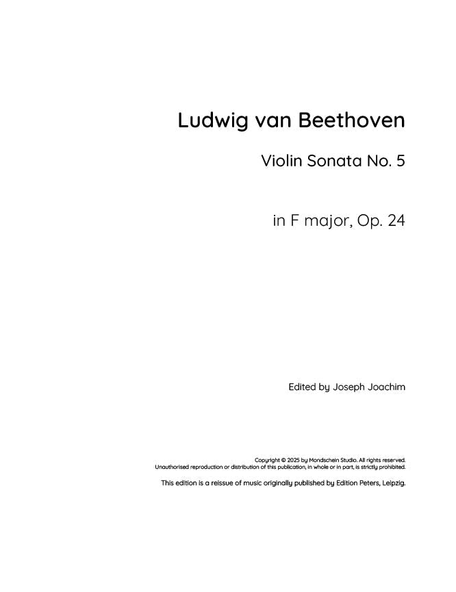 Beethoven - Violin Sonata No. 5 in F major "Spring", Op. 24 - Mondschein Studio - Violin/Piano Accompaniment (Digital Download)