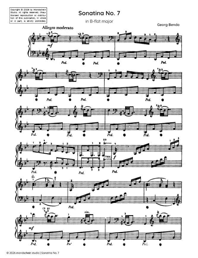 Benda - Sonatina No. 7 in B-flat major - Mondschein Studio - Piano (Digital Download)
