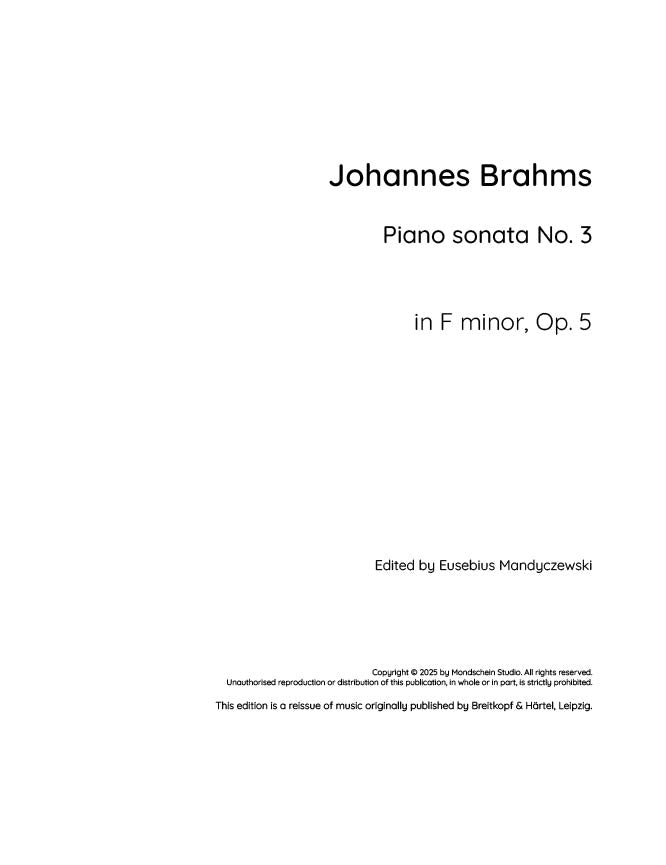 Brahms - Piano sonata No. 3 in F minor, Op. 5 - Piano (Digital Download)