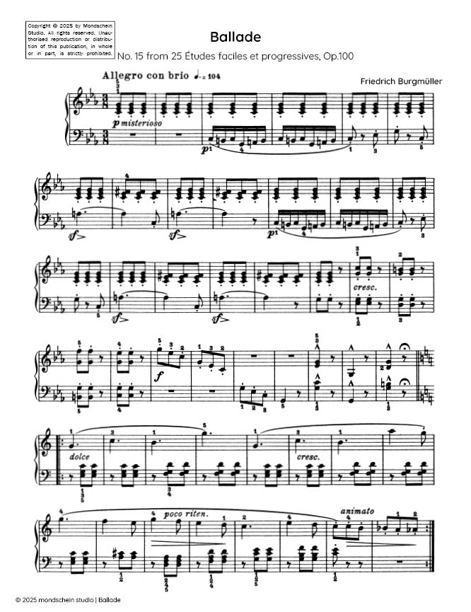 Burgmuller - Ballade, Op. 100, No. 15 - Mondschein Studio - Piano (Digital Download)