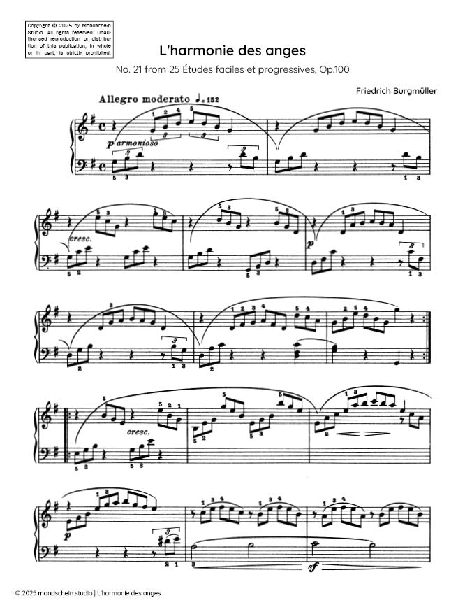 Burgmuller - L'harmonie des anges, Op. 100, No. 21 - Mondschein Studio - Piano (Digital Download)