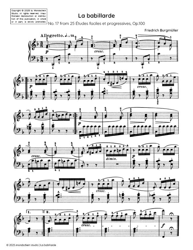 Burgmuller - La babillarde, Op. 100, No. 17 - Mondschein Studio - Piano (Digital Download)