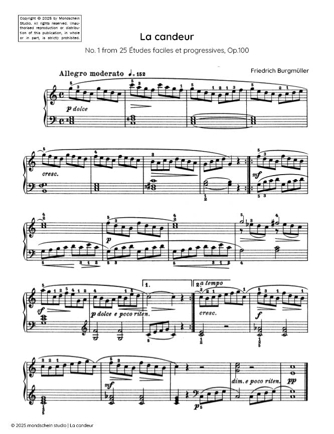 Burgmuller - La candeur, Op. 100, No. 1 - Mondschein Studio - Piano (Digital Download)