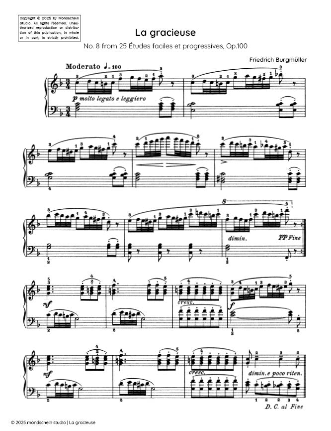 Burgmuller - La gracieuse, Op. 100, No. 8 - Mondschein Studio - Piano (Digital Download)
