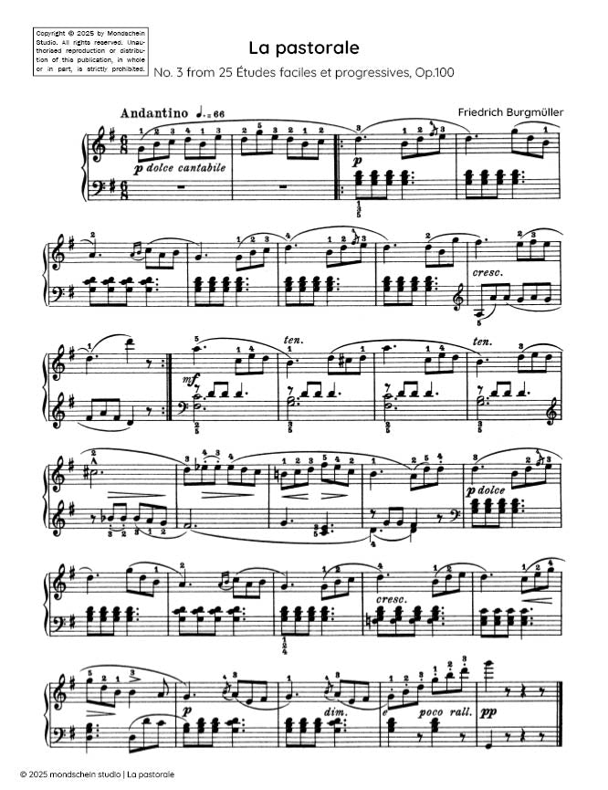 Burgmuller - La pastorale, Op. 100, No. 3 - Mondschein Studio - Piano (Digital Download)