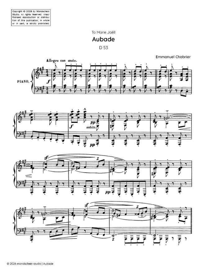 Chabrier - Aubade, D 53 - Piano (Digital Download)