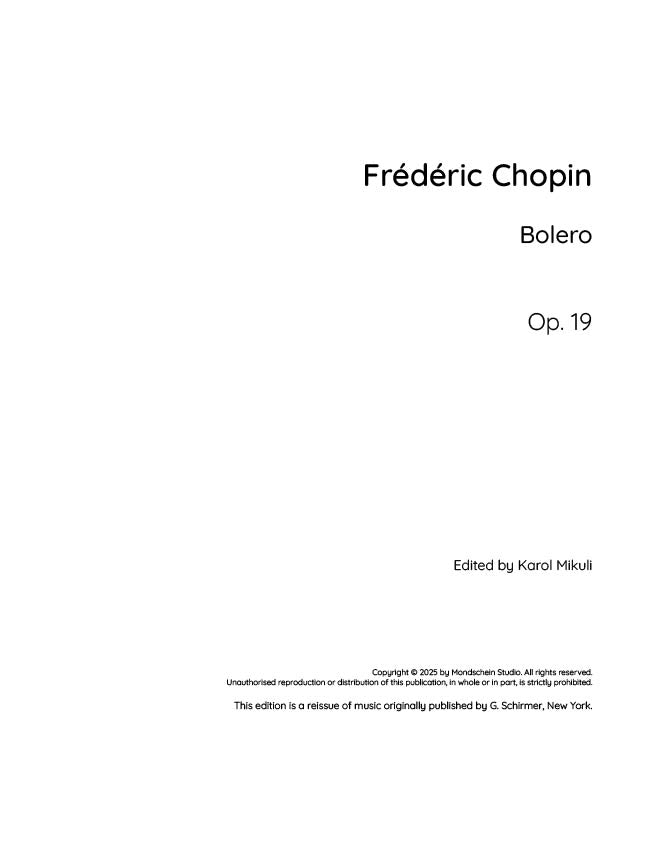 Chopin - Bolero, Op. 19 - Mondschein Studio - Piano (Digital Download)