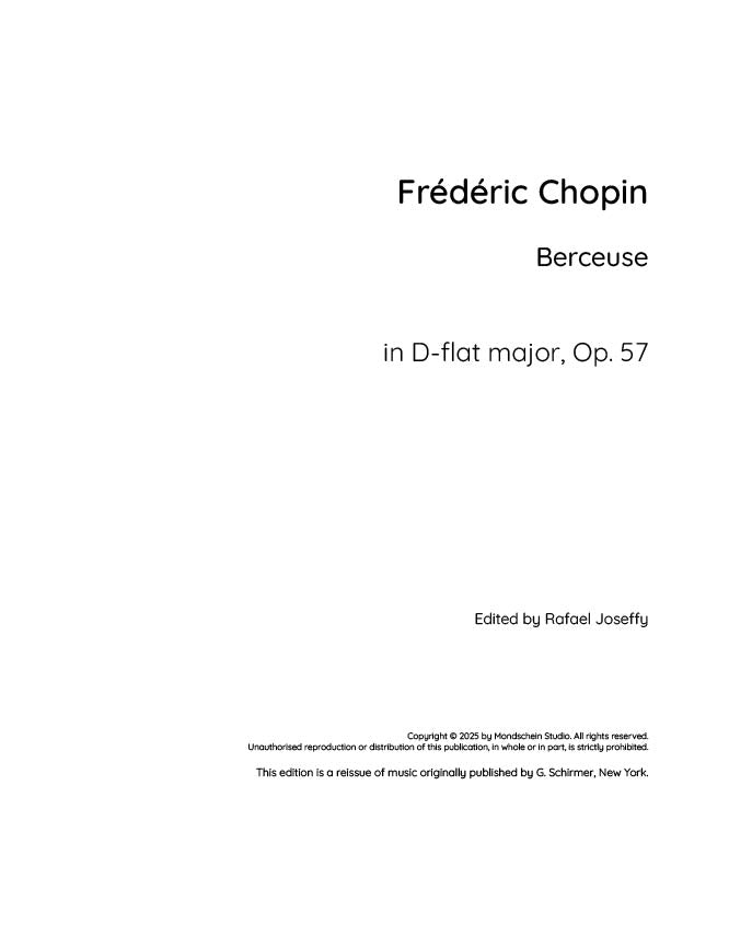 Chopin - Berceuse in D-flat major, Op. 57 - Mondschein Studio - Piano (Digital Download)