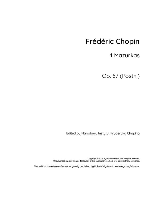Chopin - 4 Mazurkas, Op. 67 - Mondschein Studio - Piano (Digital Download)