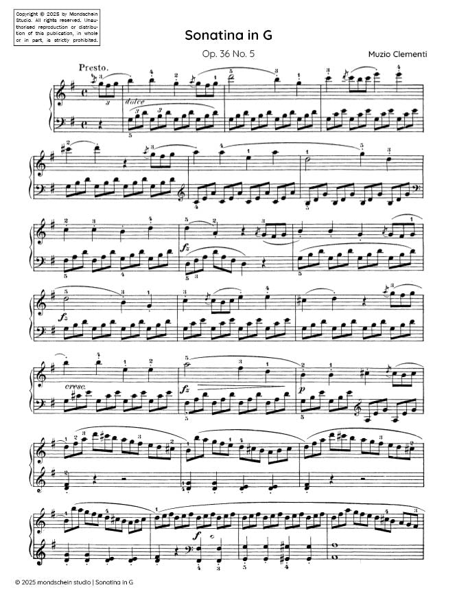 Clementi - Sonatina in G major, Op. 36 No. 5 - Mondschein Studio - Piano (Digital Download)
