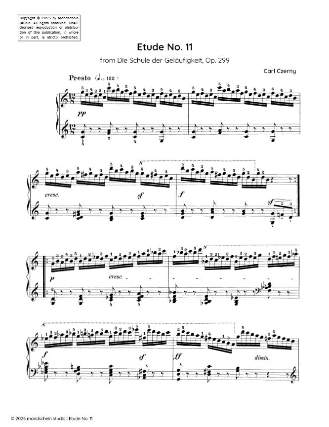 Czerny - Etude No. 11 from Die Schule der Gelaufigkeit, Op. 299 - Mondschein Studio - Piano (Digital Download)