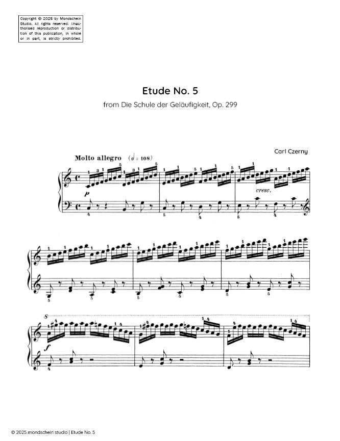 Czerny - Etude No. 5 from Die Schule der Gelaufigkeit, Op. 299 - Mondschein Studio - Piano (Digital Download)