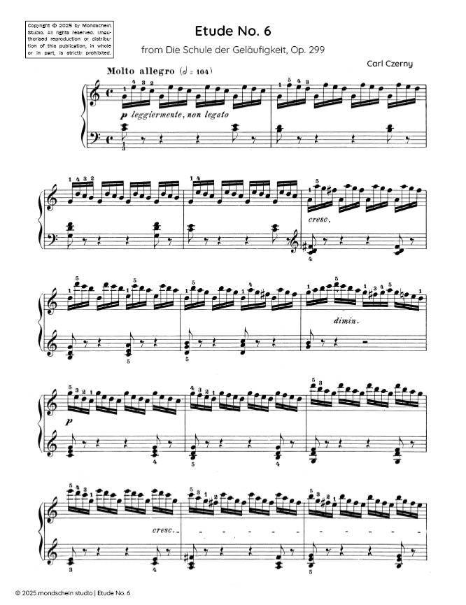 Czerny - Etude No. 6 from Die Schule der Gelaufigkeit, Op. 299 - Mondschein Studio - Piano (Digital Download)