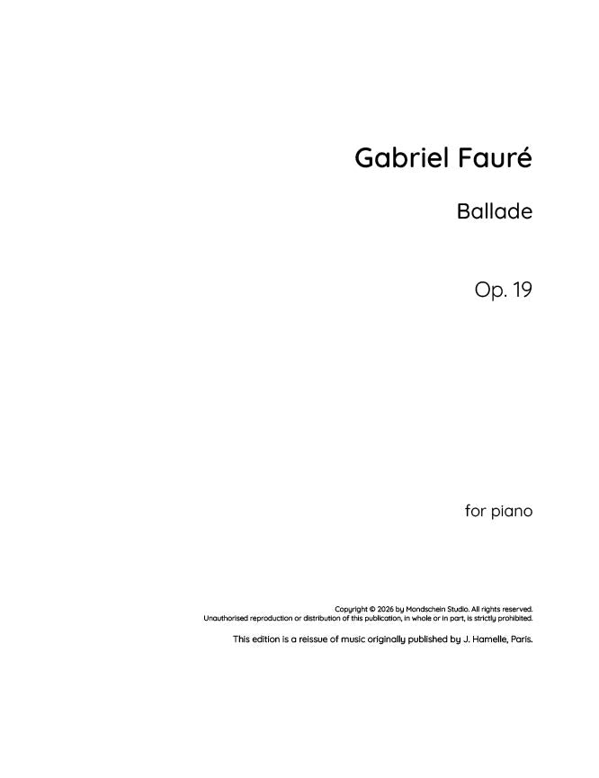 Faure - Ballade, Op. 19 - Mondschein Studio - Piano (Digital Download)