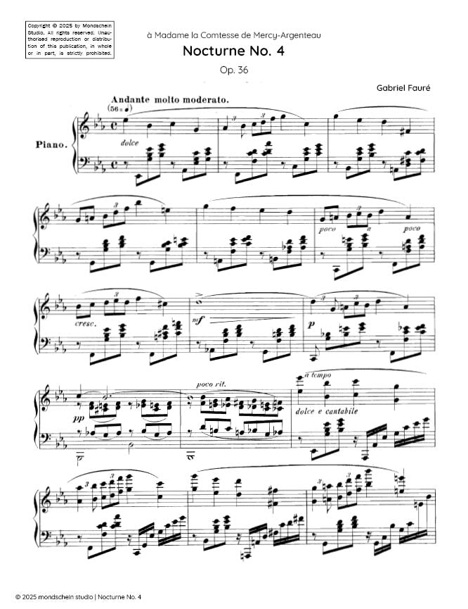 Faure - Nocturne No. 4 in E-flat major, Op. 36 - Piano (Digital Download)