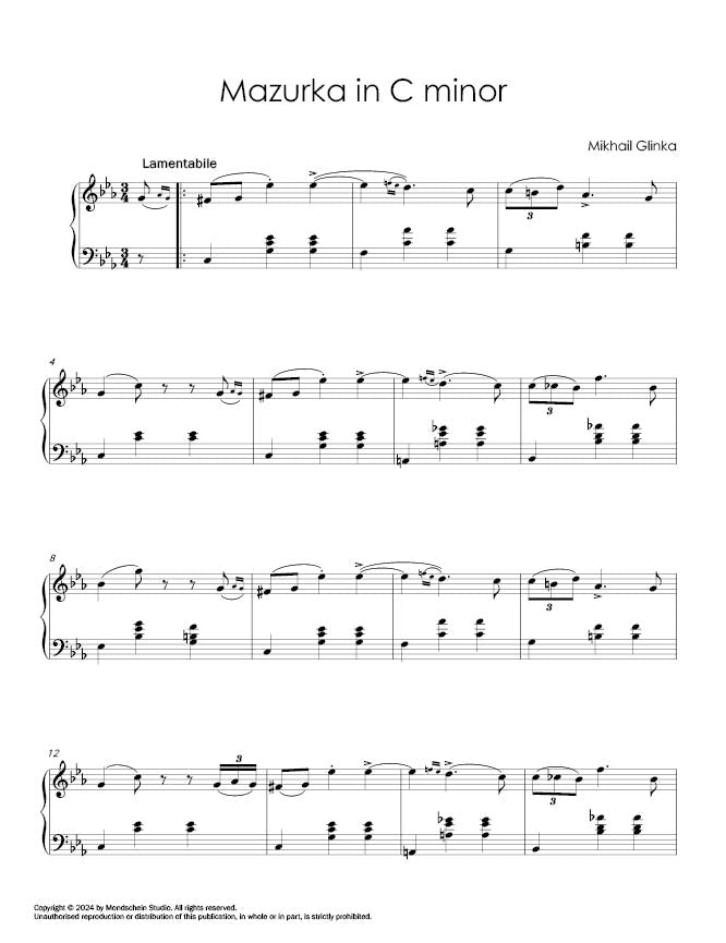 Glinka - Mazurka in C minor - Mondschein Studio - Piano (Digital Download)