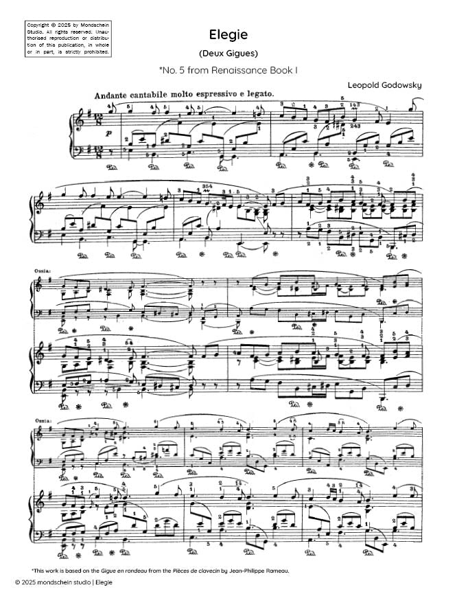 Godowsky - Elegie, No. 5 from Renaissance Book I - Mondschein Studio - Piano (Digital Download)