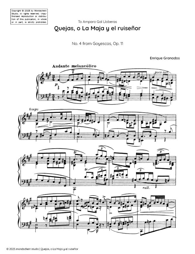 Granados - Quejas, o la Maja y el Ruisenor, No. 4 from Goyescas, Op. 11 - Mondschein Studio - Piano (Digital Download)