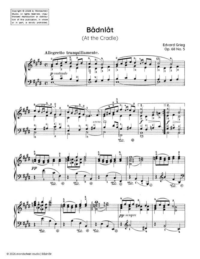 Grieg - Badnlat (At the Cradle), Op. 68 No. 5 - Piano (Digital Download)