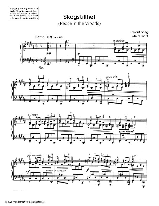 Grieg - Skogstillhet (Peace in the Woods), Op. 71 No. 4 - Mondschein Studio - Piano (Digital Download)