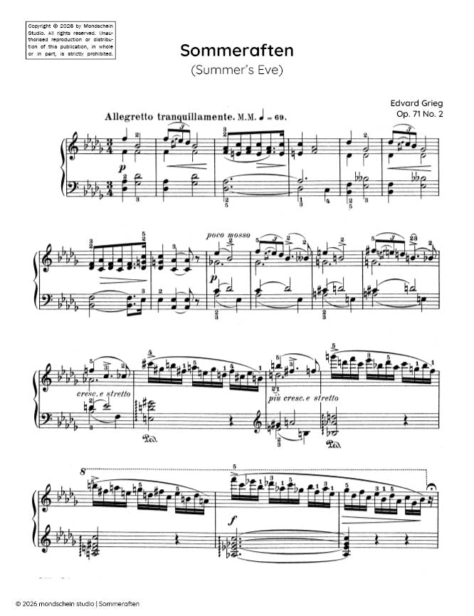 Grieg - Sommeraften (Summer's Eve), Op. 71 No. 2 - Mondschein Studio - Piano (Digital Download)
