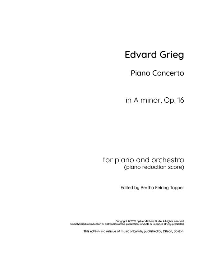 Grieg - Piano Concerto in A minor, Op. 16 - Piano (Digital Download)