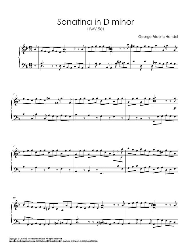 Handel - Sonatina in D minor - Mondschein Studio - Piano (Digital Download)