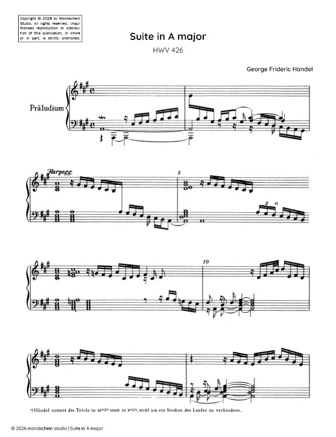 Handel - Keyboard Suite in A major, HWV 426 - Piano (Digital Download)