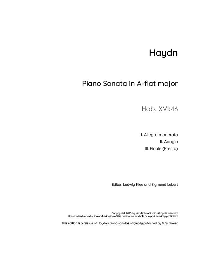 Haydn - Sonata in A-flat major, Hob. XVI:46 - Mondschein Studio - Piano (Digital Download)