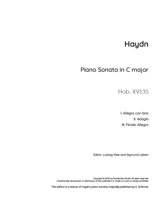 Haydn - Sonata in C major, Hob. XVI:35 - Piano (Digital Download)