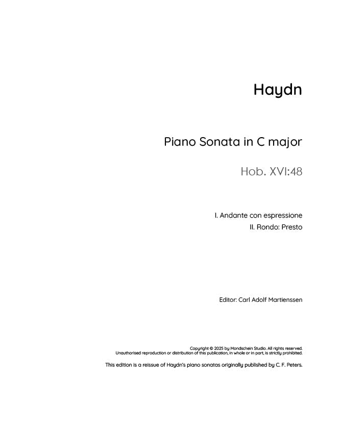 Haydn - Sonata in C major, Hob. XVI:48 - Mondschein Studio - Piano (Digital Download)