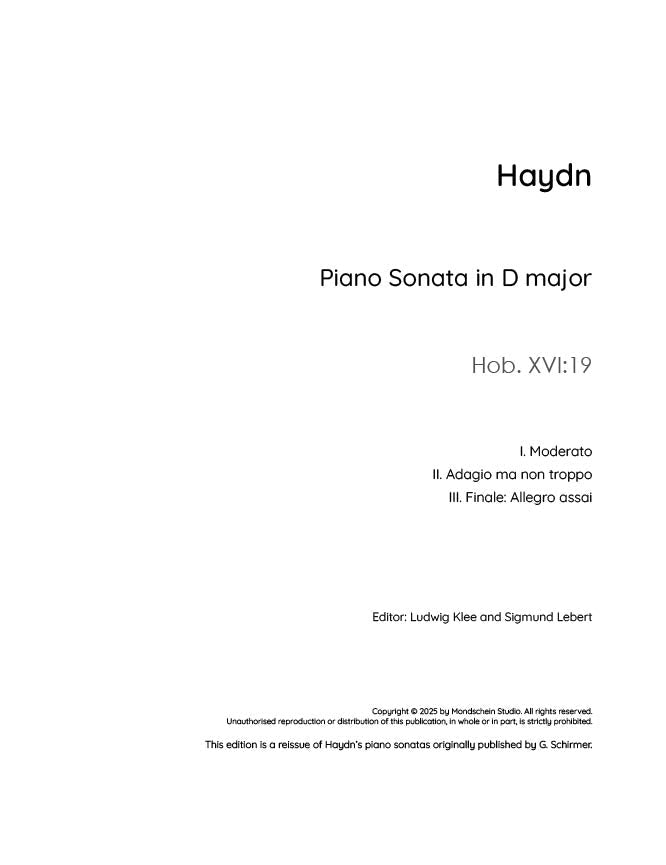 Haydn - Sonata in D major, Hob. XVI:19 - Mondschein Studio - Piano (Digital Download)
