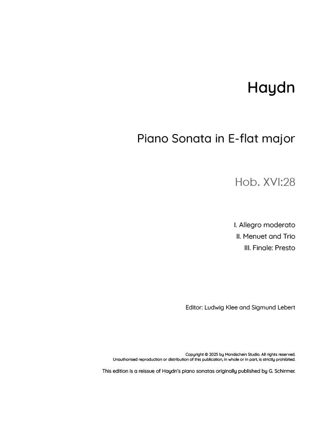 Haydn - Sonata in E-flat major, Hob. XVI:28 - Mondschein Studio - Piano (Digital Download)