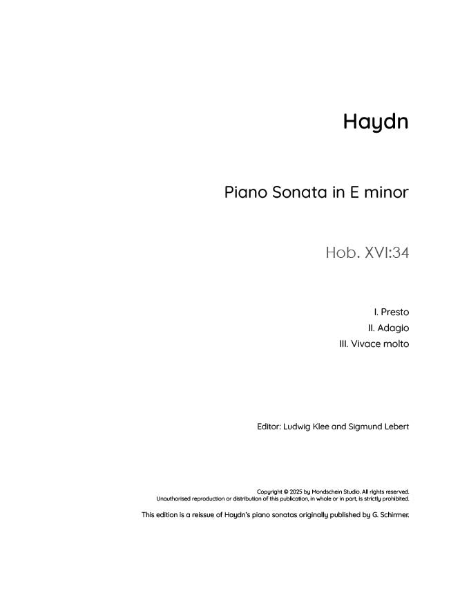 Haydn - Sonata in E minor, Hob. XVI:34 - Mondschein Studio - Piano (Digital Download)