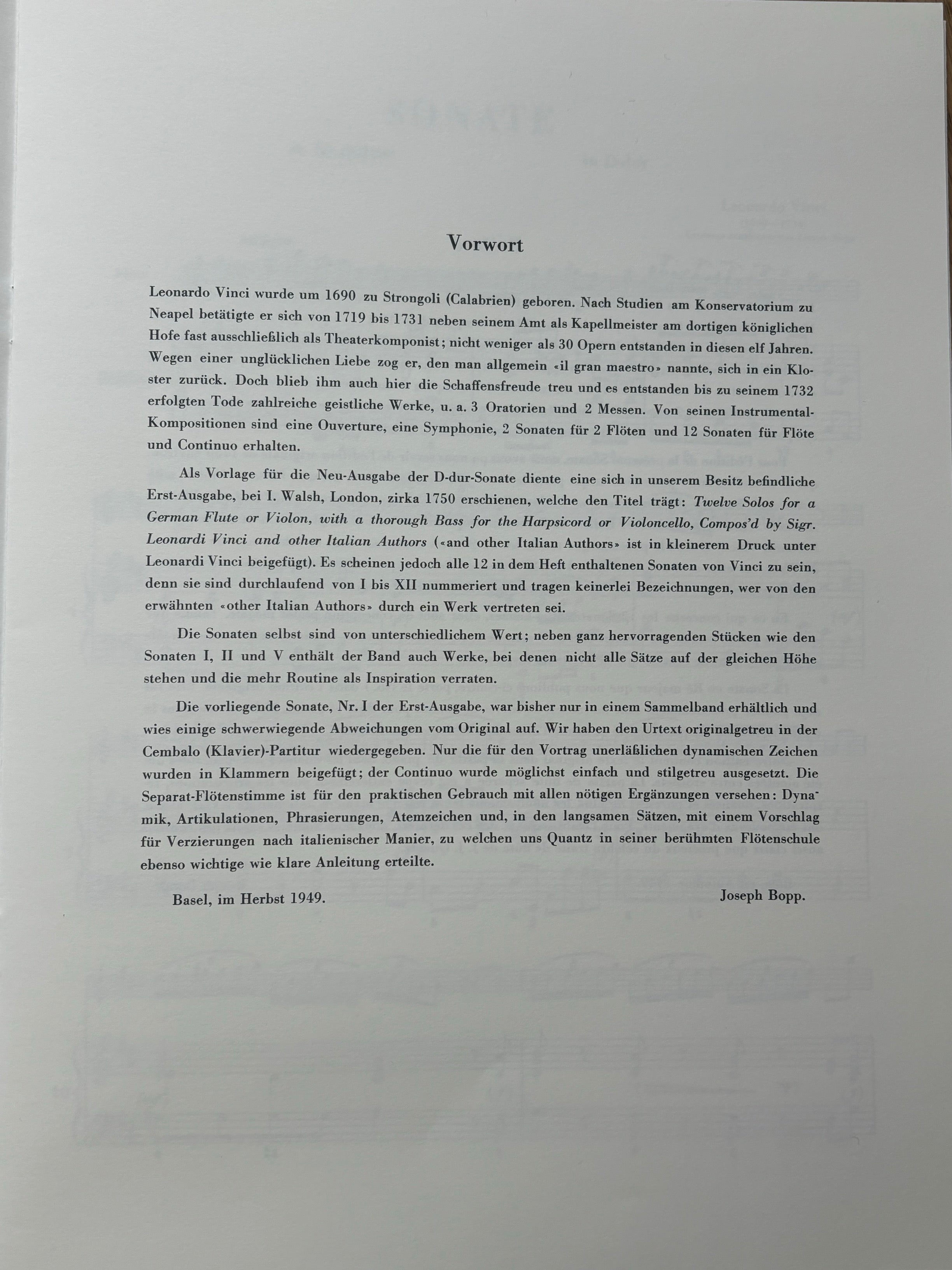 Vinci - Sonata #1 in Dmaj - Flute/Continuo Reinhardt RHMK022