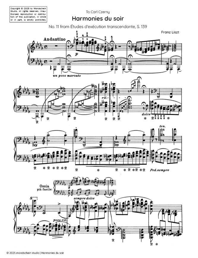 Liszt - "Harmonies du soir", S. 139, No. 11 - Mondschein Studio - Piano (Digital Download)